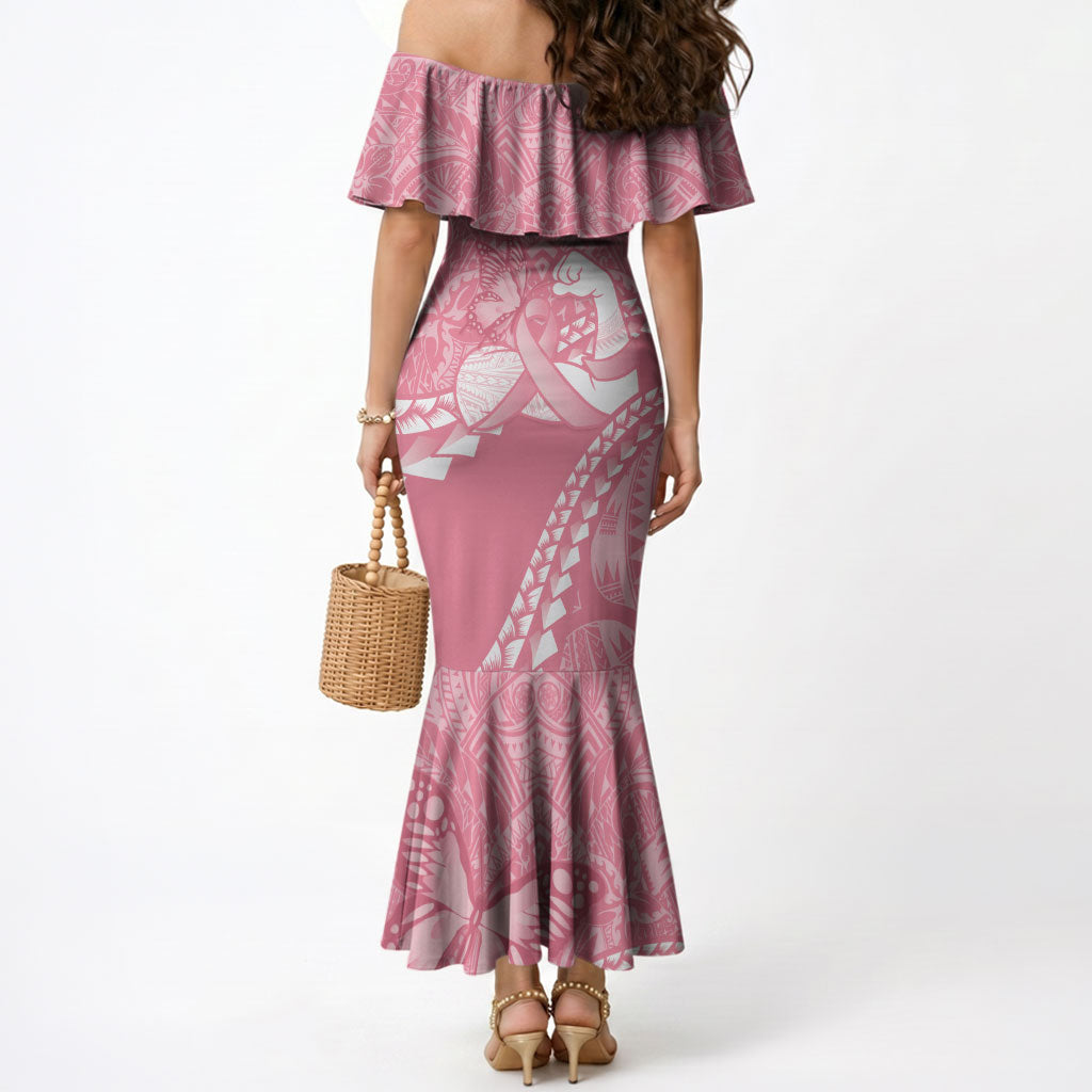 Personalised Polynesia Breast Cancer Awareness Mermaid Dress Brave Strong Butterfly Pink Ribbon