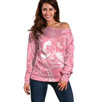 Personalised Polynesia Breast Cancer Awareness Off Shoulder Sweater Brave Strong Butterfly Pink Ribbon