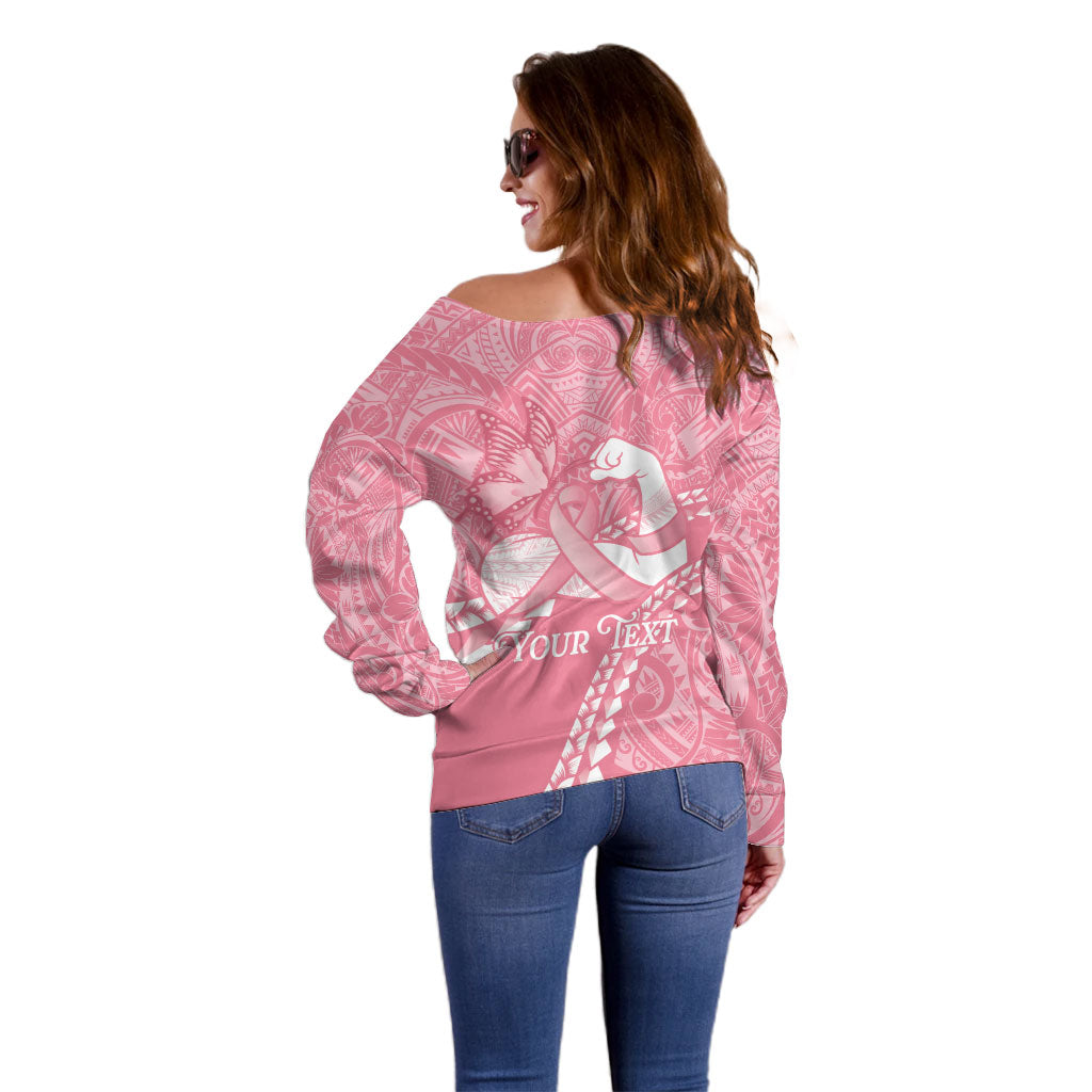 Personalised Polynesia Breast Cancer Awareness Off Shoulder Sweater Brave Strong Butterfly Pink Ribbon