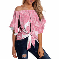 Personalised Polynesia Breast Cancer Awareness Off Shoulder Wrap Waist Top Brave Strong Butterfly Pink Ribbon