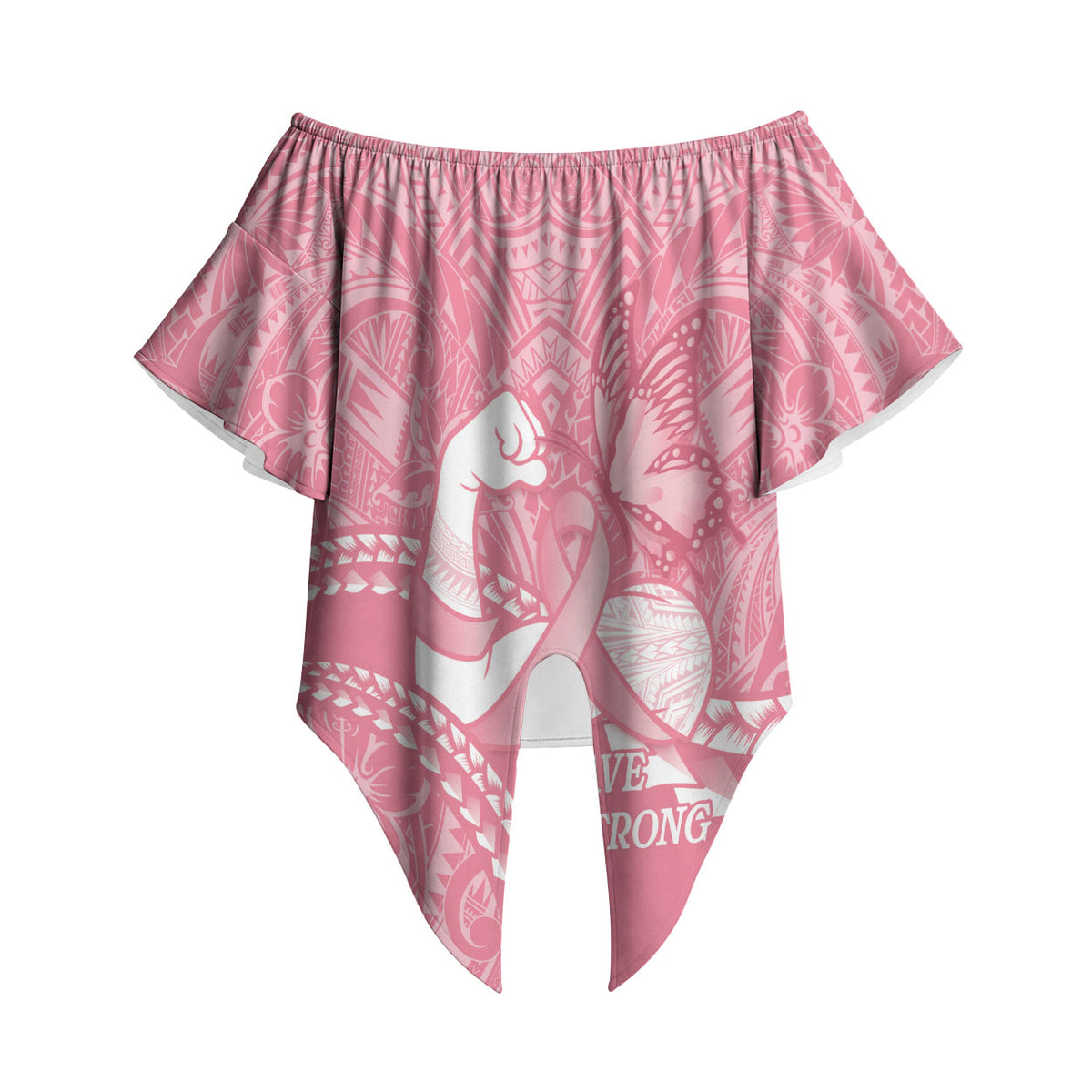 Personalised Polynesia Breast Cancer Awareness Off Shoulder Wrap Waist Top Brave Strong Butterfly Pink Ribbon
