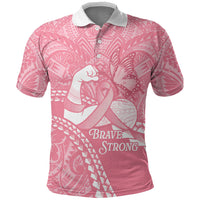 Personalised Polynesia Breast Cancer Awareness Polo Shirt Brave Strong Butterfly Pink Ribbon
