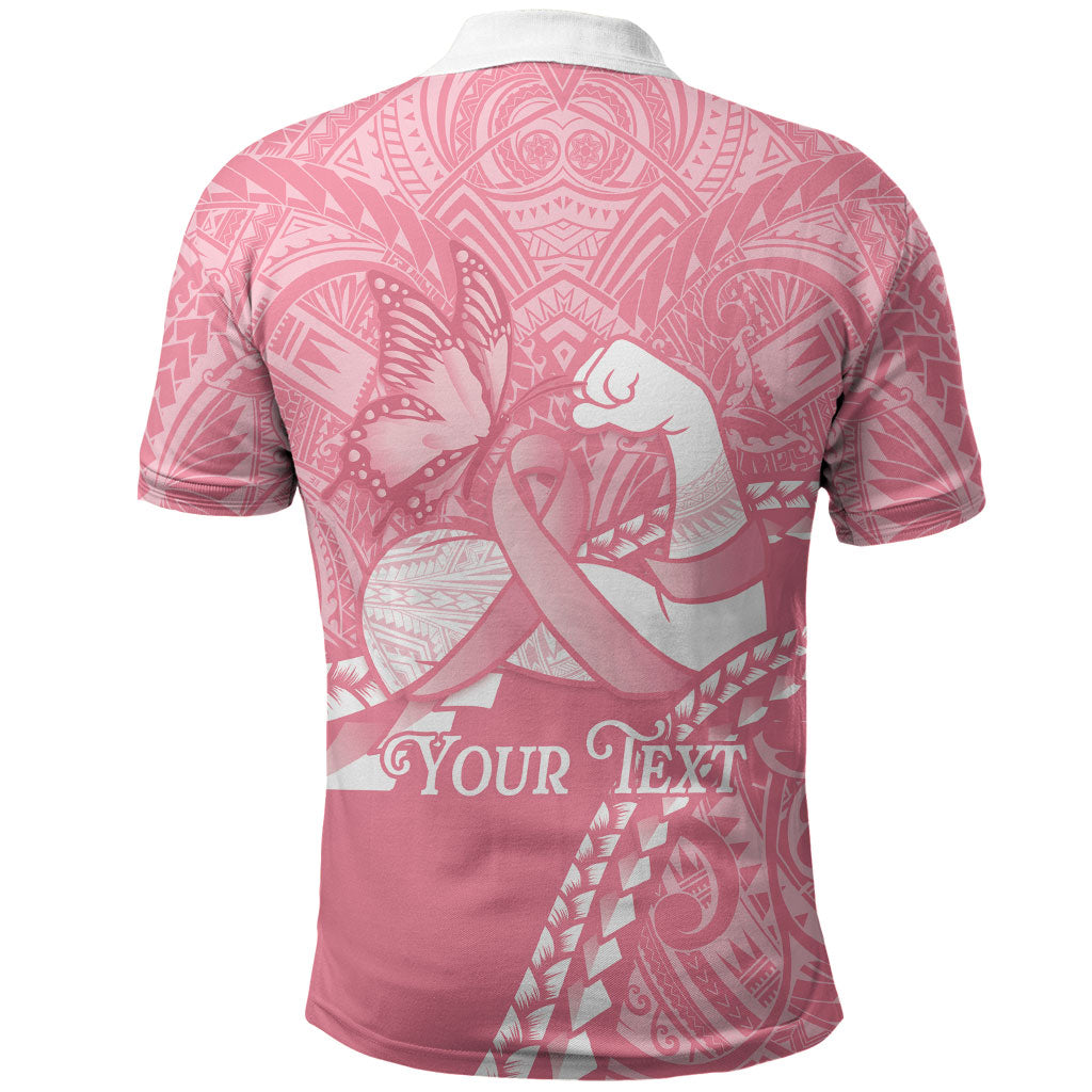 Personalised Polynesia Breast Cancer Awareness Polo Shirt Brave Strong Butterfly Pink Ribbon
