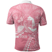 Personalised Polynesia Breast Cancer Awareness Polo Shirt Brave Strong Butterfly Pink Ribbon