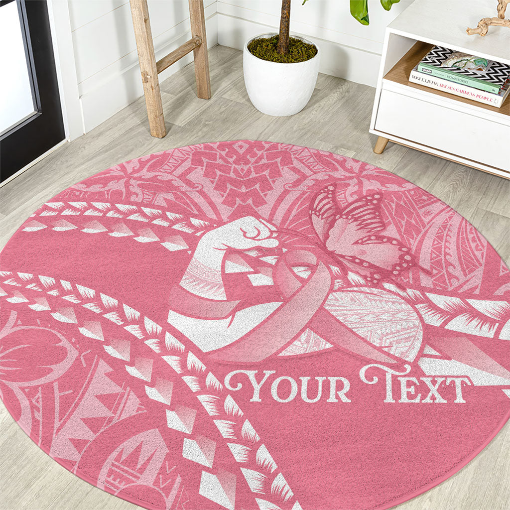 Personalised Polynesia Breast Cancer Awareness Round Carpet Brave Strong Butterfly Pink Ribbon