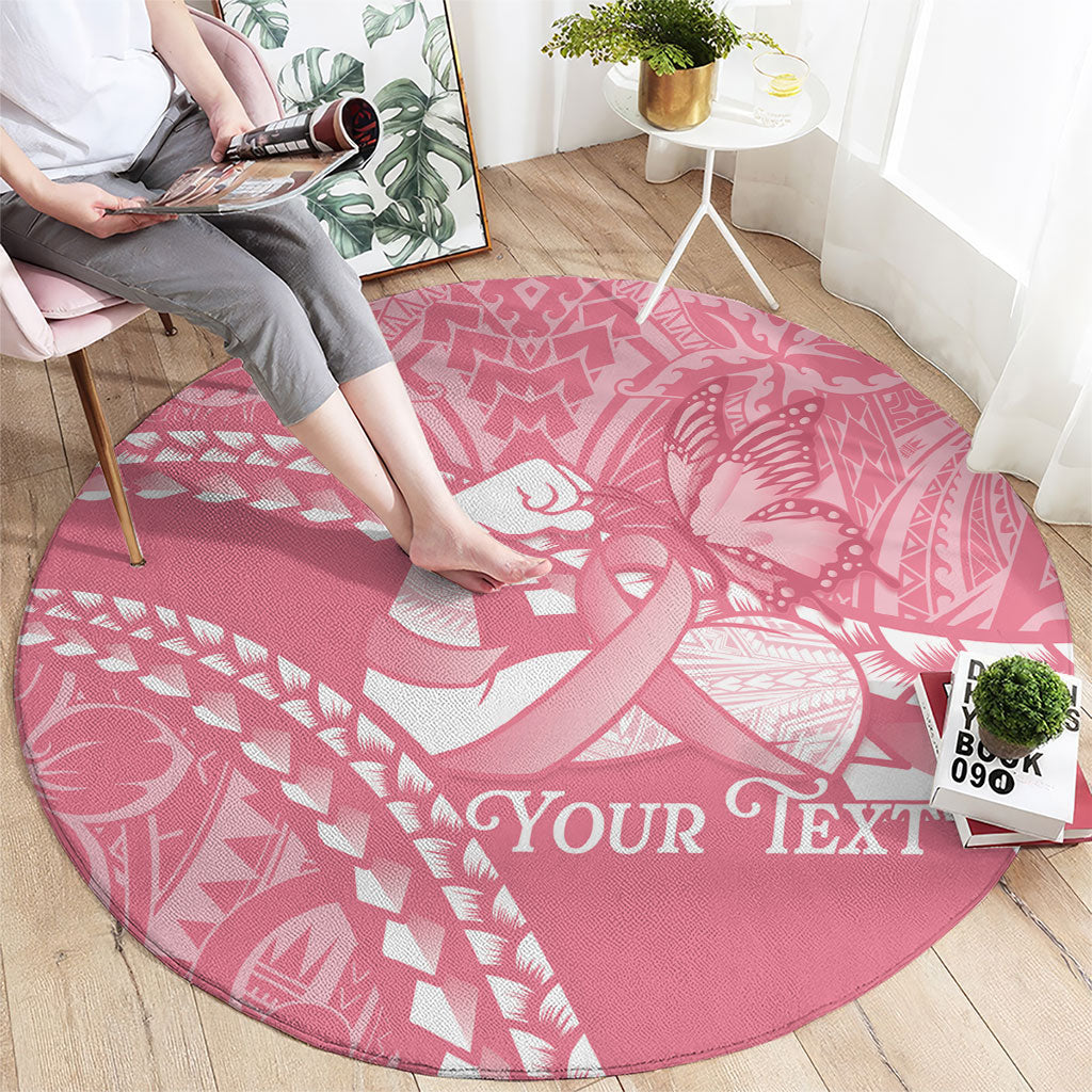 Personalised Polynesia Breast Cancer Awareness Round Carpet Brave Strong Butterfly Pink Ribbon