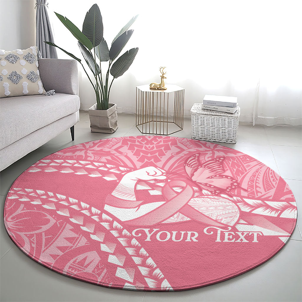 Personalised Polynesia Breast Cancer Awareness Round Carpet Brave Strong Butterfly Pink Ribbon