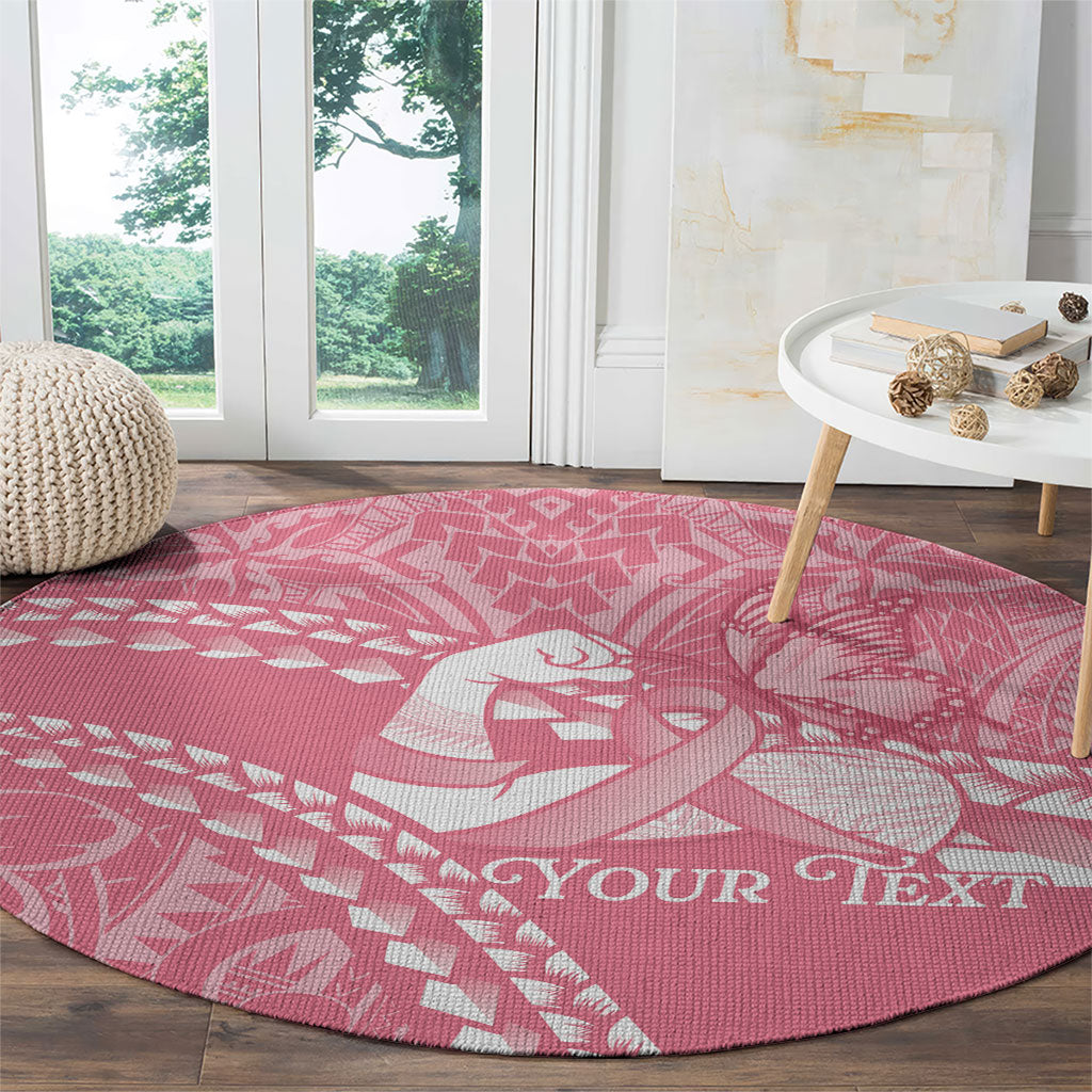 Personalised Polynesia Breast Cancer Awareness Round Carpet Brave Strong Butterfly Pink Ribbon