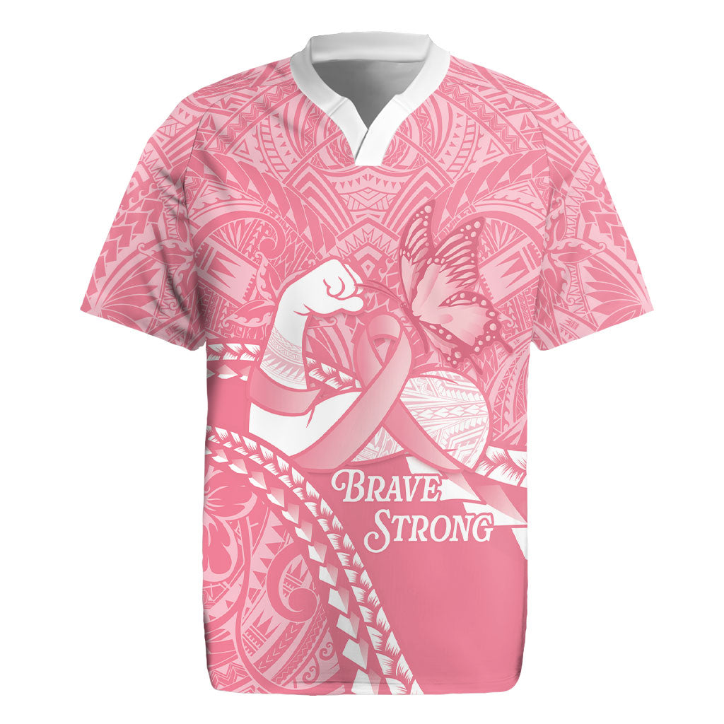 Personalised Polynesia Breast Cancer Awareness Rugby Jersey Brave Strong Butterfly Pink Ribbon