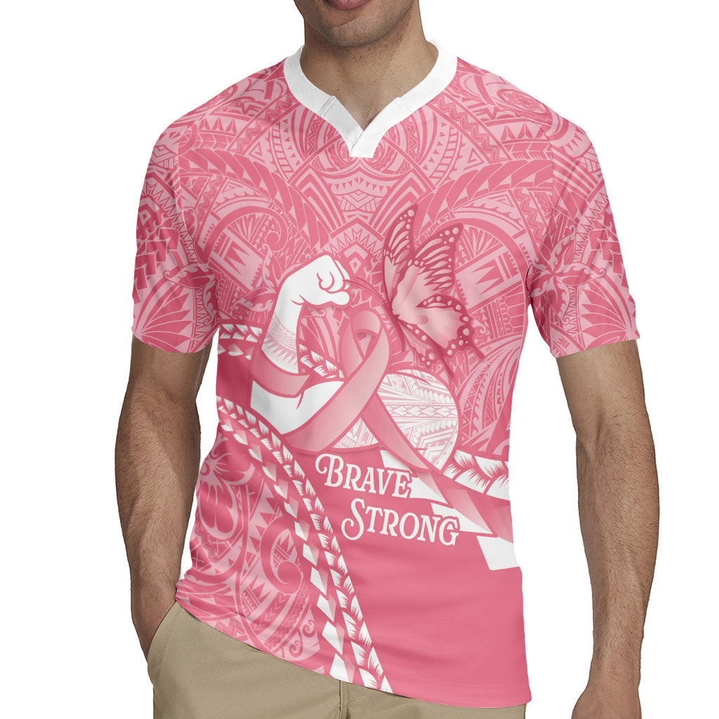Personalised Polynesia Breast Cancer Awareness Rugby Jersey Brave Strong Butterfly Pink Ribbon
