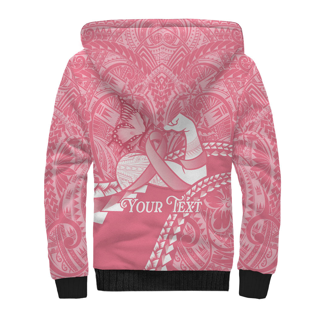 Personalised Polynesia Breast Cancer Awareness Sherpa Hoodie Brave Strong Butterfly Pink Ribbon