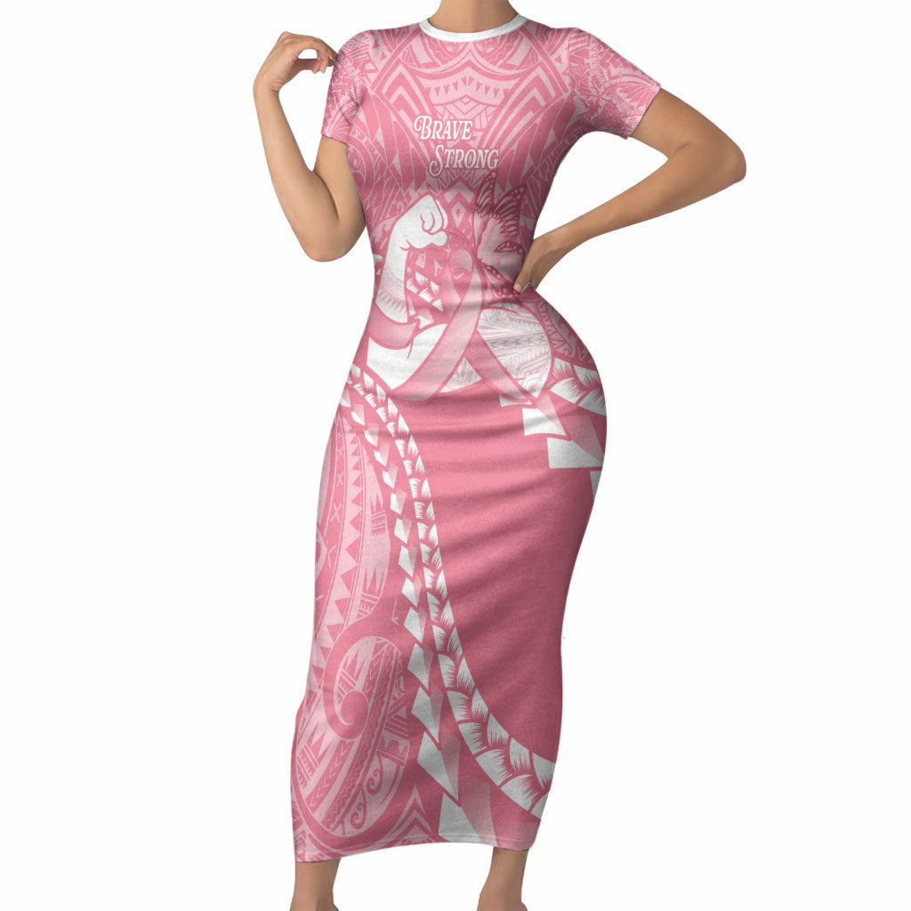 Personalised Polynesia Breast Cancer Awareness Short Sleeve Bodycon Dress Brave Strong Butterfly Pink Ribbon