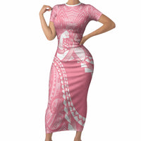 Personalised Polynesia Breast Cancer Awareness Short Sleeve Bodycon Dress Brave Strong Butterfly Pink Ribbon
