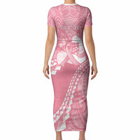Personalised Polynesia Breast Cancer Awareness Short Sleeve Bodycon Dress Brave Strong Butterfly Pink Ribbon