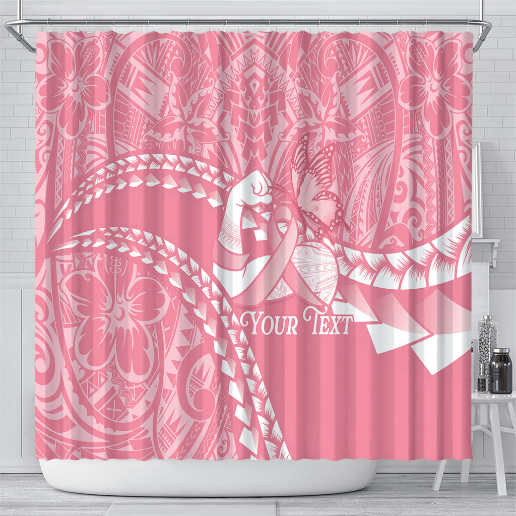 Personalised Polynesia Breast Cancer Awareness Shower Curtain Brave Strong Butterfly Pink Ribbon