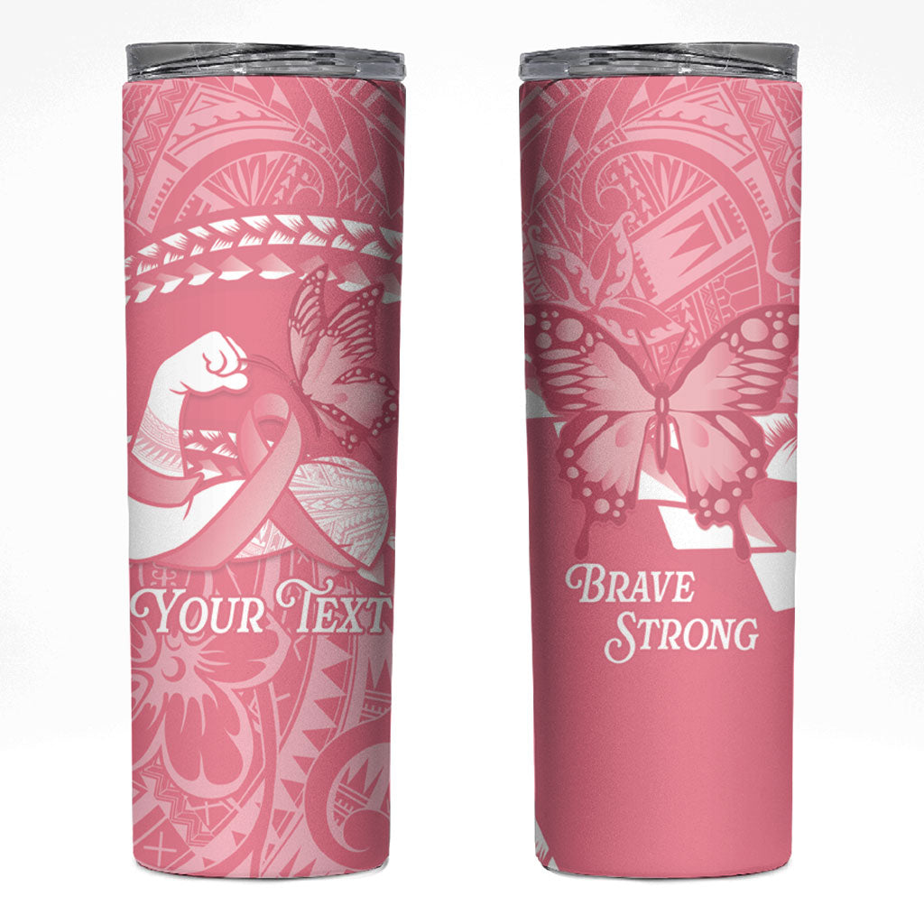 Personalised Polynesia Breast Cancer Awareness Skinny Tumbler Brave Strong Butterfly Pink Ribbon