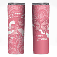 Personalised Polynesia Breast Cancer Awareness Skinny Tumbler Brave Strong Butterfly Pink Ribbon