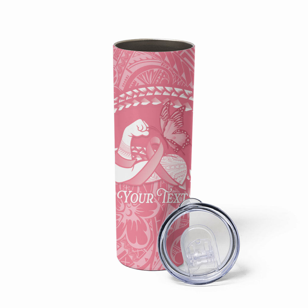 Personalised Polynesia Breast Cancer Awareness Skinny Tumbler Brave Strong Butterfly Pink Ribbon