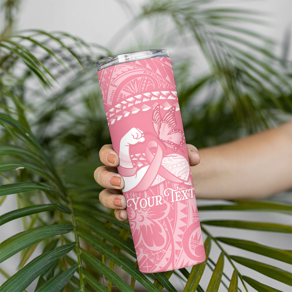 Personalised Polynesia Breast Cancer Awareness Skinny Tumbler Brave Strong Butterfly Pink Ribbon