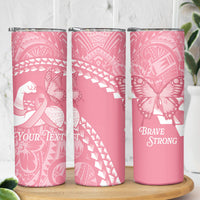 Personalised Polynesia Breast Cancer Awareness Skinny Tumbler Brave Strong Butterfly Pink Ribbon