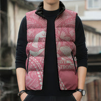 Personalised Polynesia Breast Cancer Awareness Sleeveless Puffer Jacket Brave Strong Butterfly Pink Ribbon