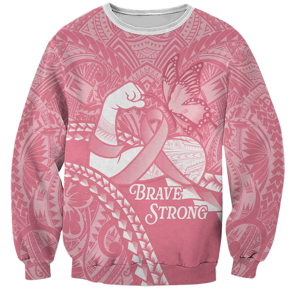 Personalised Polynesia Breast Cancer Awareness Sweatshirt Brave Strong Butterfly Pink Ribbon