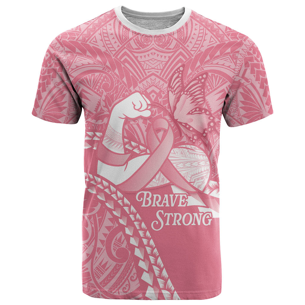 Personalised Polynesia Breast Cancer Awareness T Shirt Brave Strong Butterfly Pink Ribbon