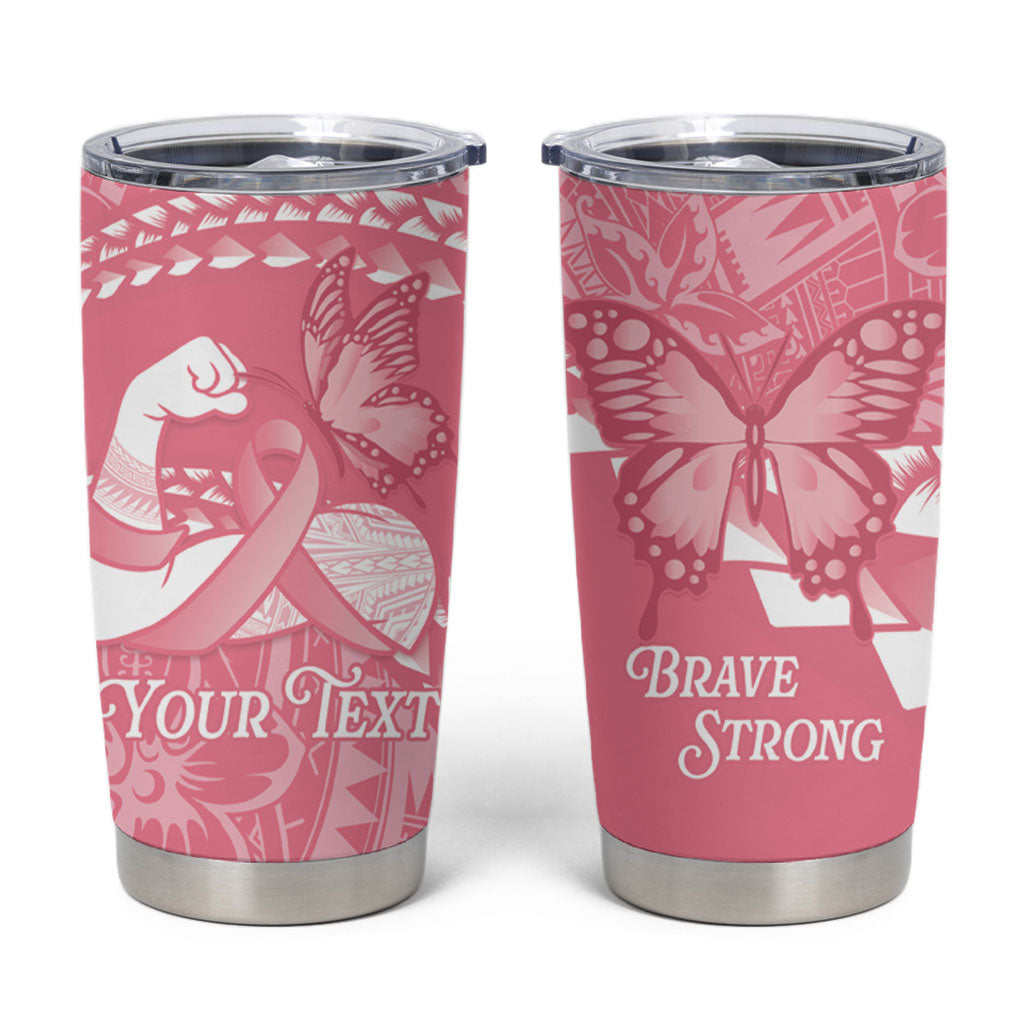 Personalised Polynesia Breast Cancer Awareness Tumbler Cup Brave Strong Butterfly Pink Ribbon
