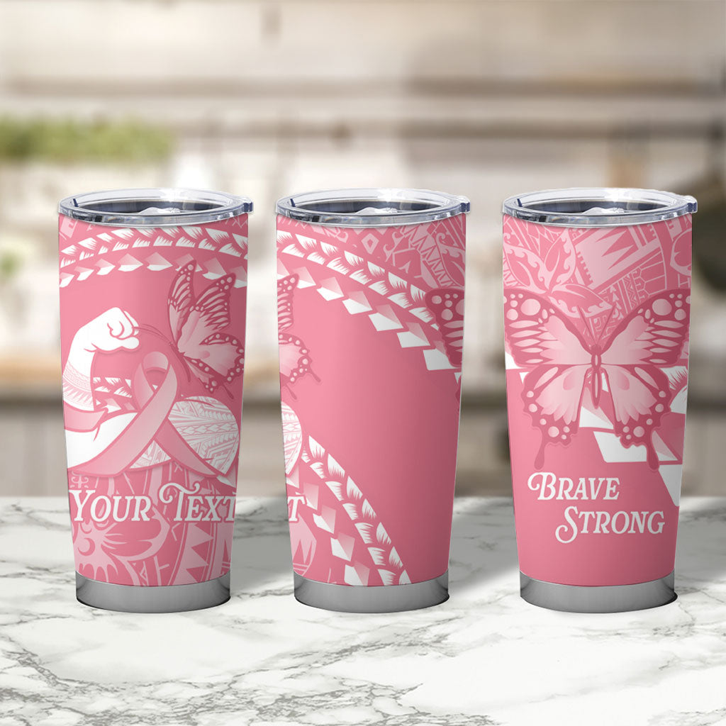 Personalised Polynesia Breast Cancer Awareness Tumbler Cup Brave Strong Butterfly Pink Ribbon