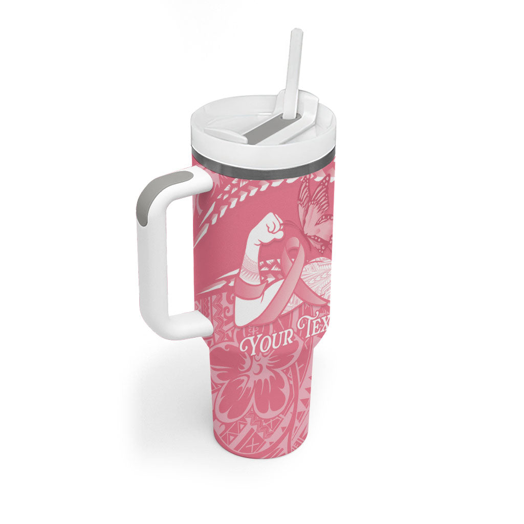 Personalised Polynesia Breast Cancer Awareness Tumbler With Handle Brave Strong Butterfly Pink Ribbon