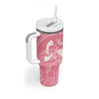 Personalised Polynesia Breast Cancer Awareness Tumbler With Handle Brave Strong Butterfly Pink Ribbon