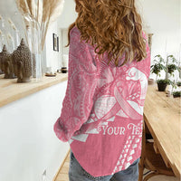 Personalised Polynesia Breast Cancer Awareness Women Casual Shirt Brave Strong Butterfly Pink Ribbon