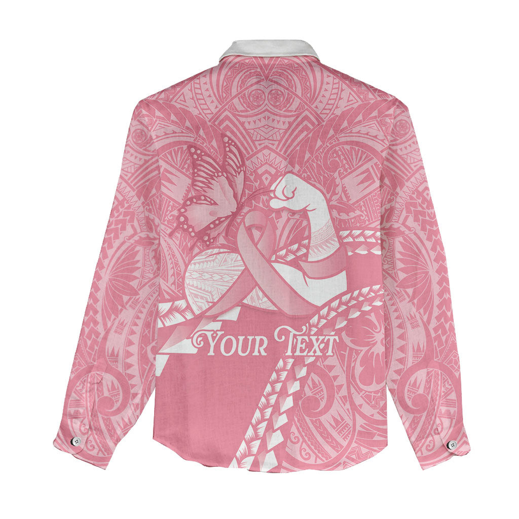 Personalised Polynesia Breast Cancer Awareness Women Casual Shirt Brave Strong Butterfly Pink Ribbon