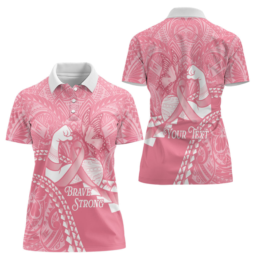 Personalised Polynesia Breast Cancer Awareness Women Polo Shirt Brave Strong Butterfly Pink Ribbon