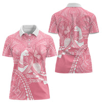 Personalised Polynesia Breast Cancer Awareness Women Polo Shirt Brave Strong Butterfly Pink Ribbon