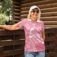 Personalised Polynesia Breast Cancer Awareness Women Polo Shirt Brave Strong Butterfly Pink Ribbon