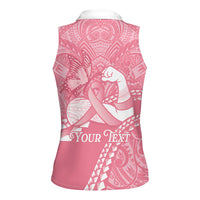 Personalised Polynesia Breast Cancer Awareness Women Sleeveless Polo Shirt Brave Strong Butterfly Pink Ribbon