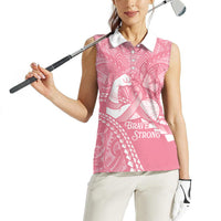 Personalised Polynesia Breast Cancer Awareness Women Sleeveless Polo Shirt Brave Strong Butterfly Pink Ribbon