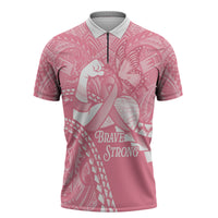 Personalised Polynesia Breast Cancer Awareness Zipper Polo Shirt Brave Strong Butterfly Pink Ribbon