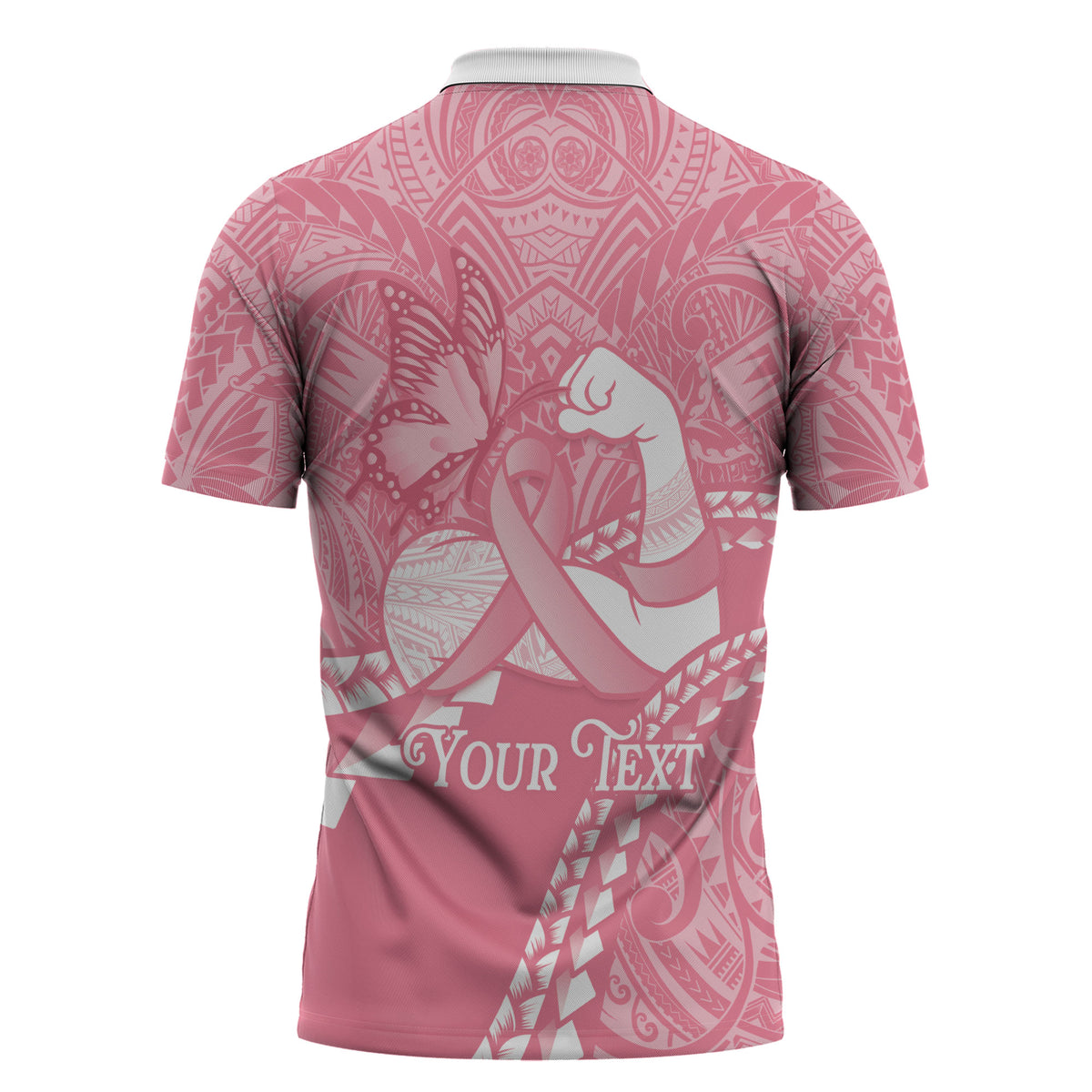 Personalised Polynesia Breast Cancer Awareness Zipper Polo Shirt Brave Strong Butterfly Pink Ribbon