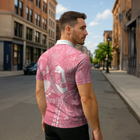 Personalised Polynesia Breast Cancer Awareness Zipper Polo Shirt Brave Strong Butterfly Pink Ribbon