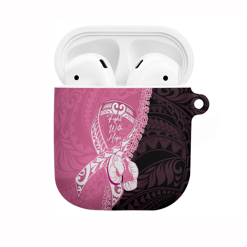 Polynesia Breast Cancer Awareness AirPods Case Fight With Hope Pink Ribbon Boxing Gloves