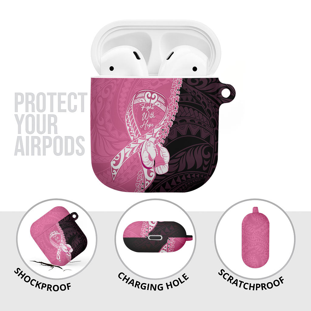 Polynesia Breast Cancer Awareness AirPods Case Fight With Hope Pink Ribbon Boxing Gloves