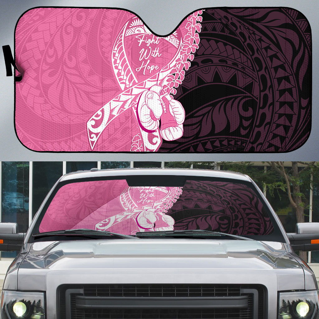 Polynesia Breast Cancer Awareness Auto Sun Shade Fight With Hope Pink Ribbon Boxing Gloves