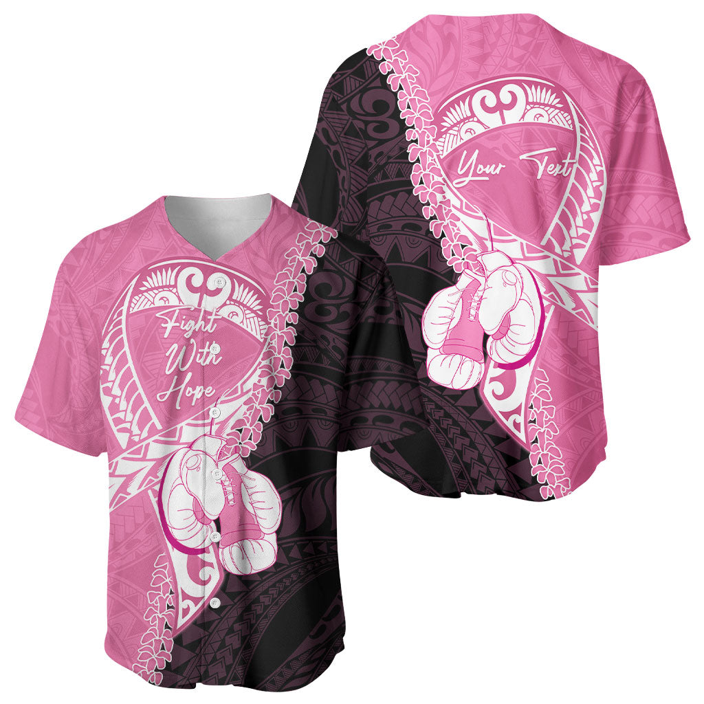 Personalised Polynesia Breast Cancer Awareness Baseball Jersey Fight With Hope Pink Ribbon Boxing Gloves