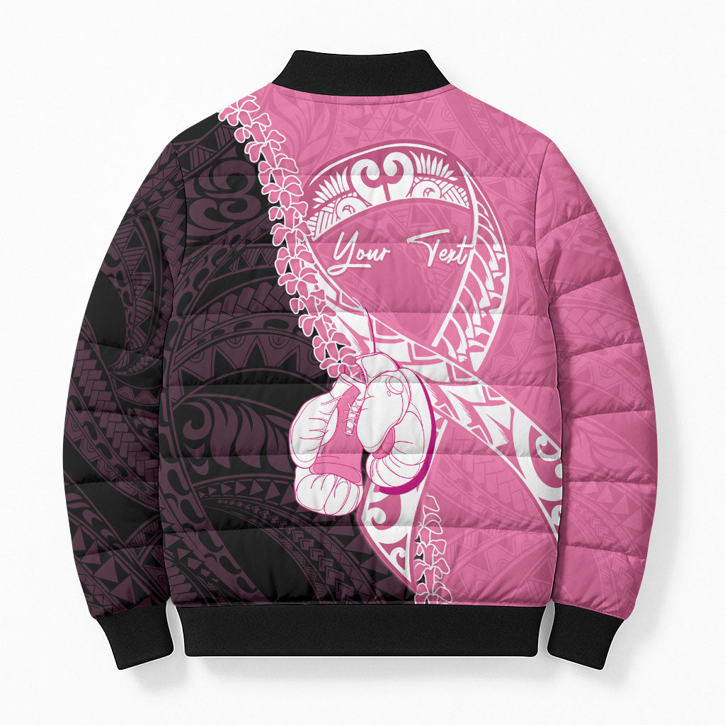 Personalised Polynesia Breast Cancer Awareness Bomber Puffer Jacket Fight With Hope Pink Ribbon Boxing Gloves