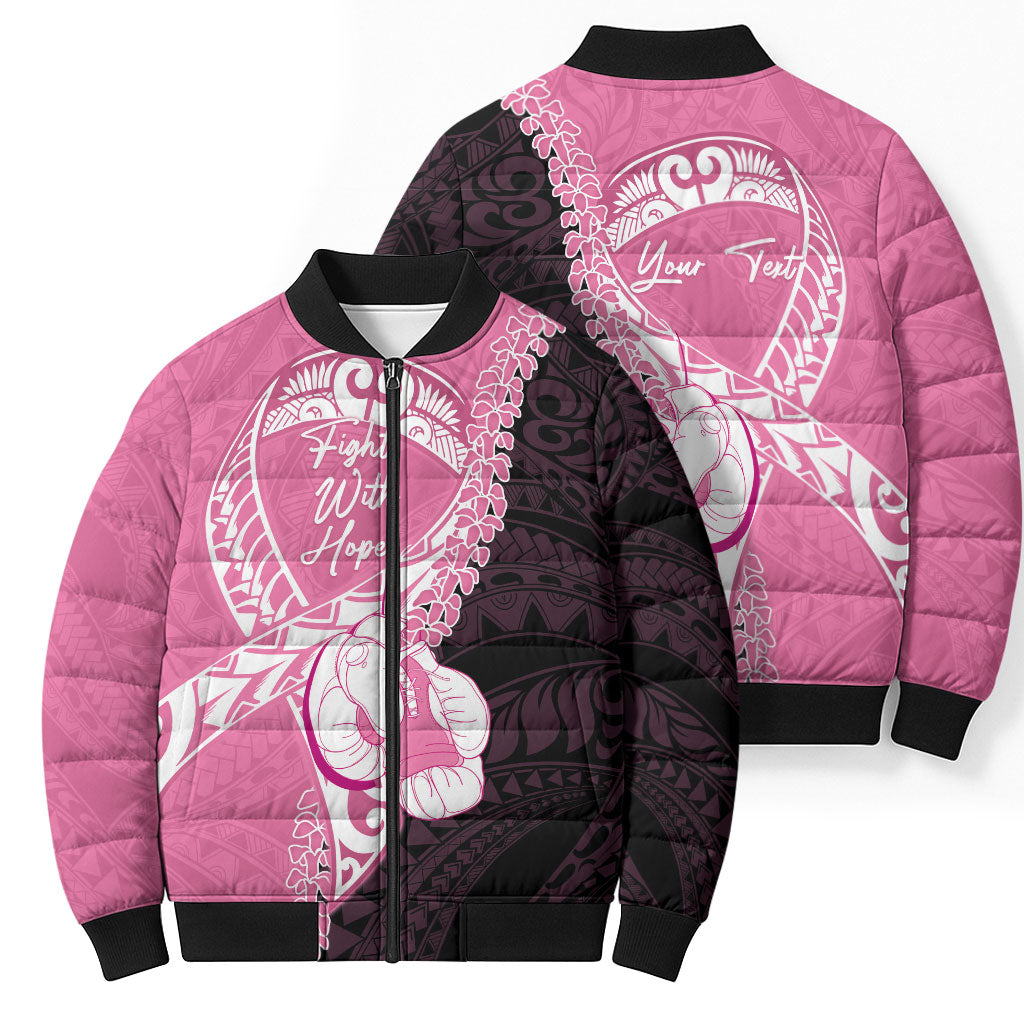 Personalised Polynesia Breast Cancer Awareness Bomber Puffer Jacket Fight With Hope Pink Ribbon Boxing Gloves