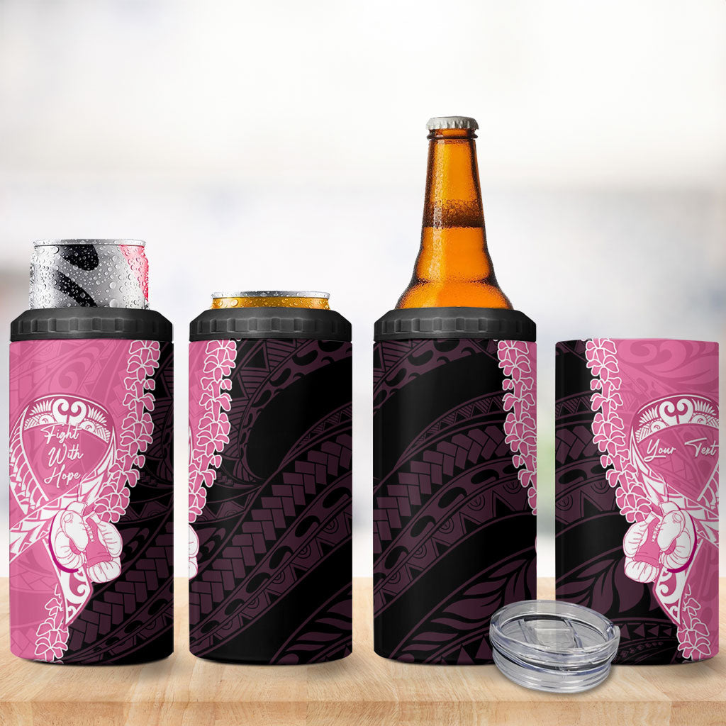 Personalised Polynesia Breast Cancer Awareness 4 in 1 Can Cooler Tumbler Fight With Hope Pink Ribbon Boxing Gloves