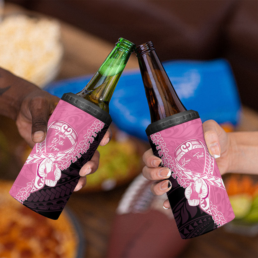 Personalised Polynesia Breast Cancer Awareness 4 in 1 Can Cooler Tumbler Fight With Hope Pink Ribbon Boxing Gloves