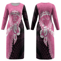 Personalised Polynesia Breast Cancer Awareness Couples Matching Long Sleeve Bodycon Dress and Long Sleeve Button Shirt Fight With Hope Pink Ribbon Boxing Gloves